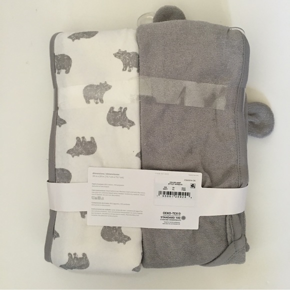 NEW Bath Set Baby Gift 1 Hooded and 1 Bath Towel and 6 Washcloths Gray Bears - Picture 4 of 10